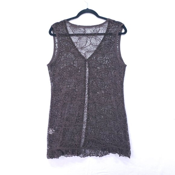 Fashion Park Brown Beachy Boho Hippie Lace Sheer Cover Up Cardigan Vest Size M - Picture 11 of 15